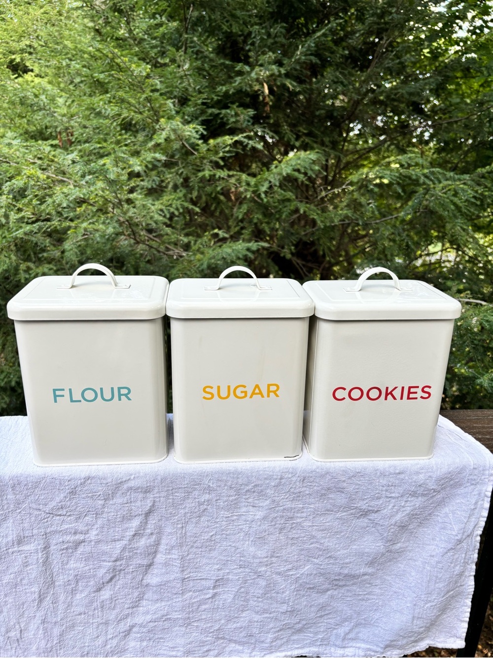 Martha Stewart Vintage Style White Flour, Sugar, and Cookies Canister Set